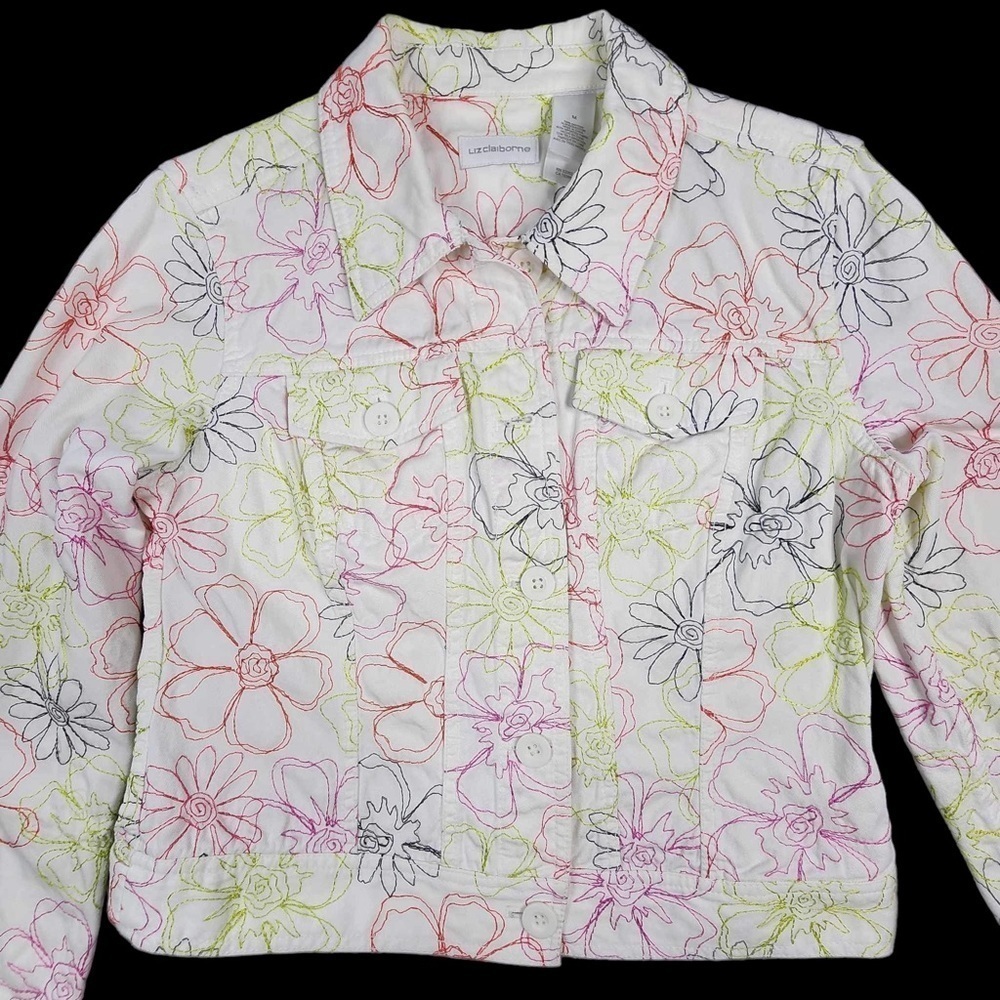 Liz Claiborne denim jacket, white‎ with bright color embroidery
